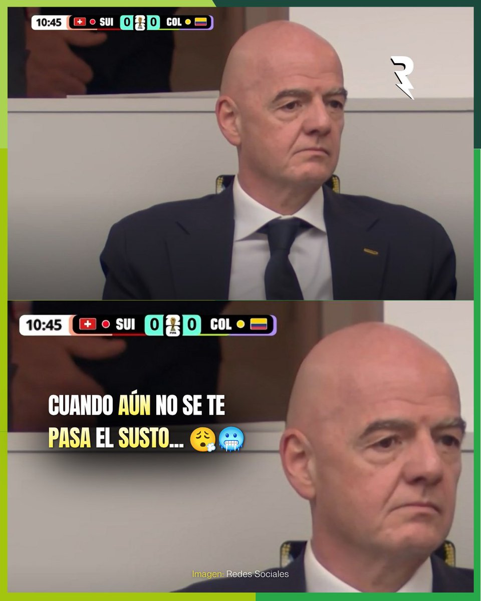 SoyReferee's tweet photo. ¿ANDAMOS MUY SERIOS, NO? 🤨
La cara de Infantino en el Suiza vs. Colombia que llegó como flash al partido... 🇨🇭💥🇨🇴
¿Cuántos kilómetros llevará viajando? ✈️ 🤔
#Infantino #Egipto #Colombia #ElVAR https://t.co/rhkVOoY2gB