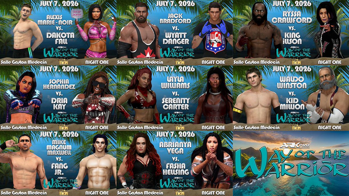 ARKPRO_EFed's tweet photo. ARKPRO Presents: Way of The Warrior
NIGHT ONE
🗓️July 7th, 2026 • Vodafone Arena | Suva, Fiji
📷6:30 PM EST
———
#ARKPRO #EFED
Use the hashtag #WarriorsWay to tweet along with the event tonight!
#WWE2K26 📷https://t.co/ECPlvmnvhs https://t.co/kAK8BGWMub