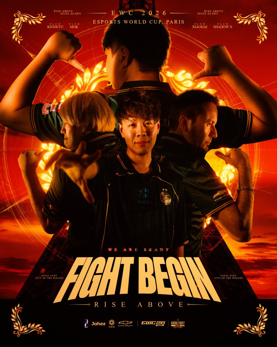 FalconsEsport's tweet photo. Four Falcons. One stage ⚡️ Our Fatal Fury journey at EWC 2026 begins tomorrow

أربعة صـقـور على المـوعـد! — غدًا يبدأ مشوارنا في @EWC_AR للعبة فاتال فيوري 💥🦅

🕓 5:35PM KSA / 4:35PM CEST

#FalconsAreHere - #EWC26 https://t.co/6S9VWXyXVm
