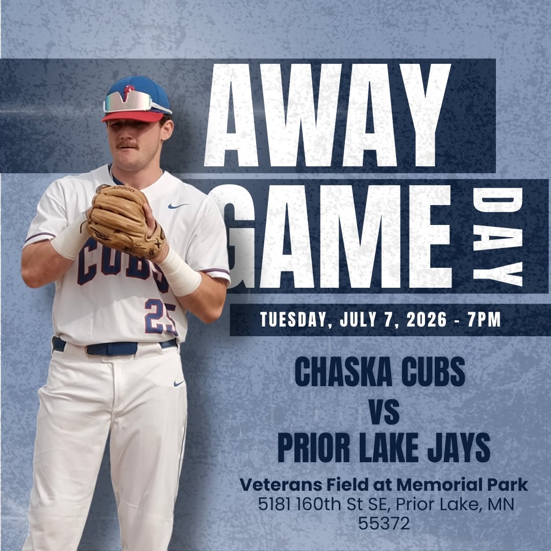 Chaskacubs's tweet photo. 🎉 It's AWAY game day! Head over to Veterans Field at Memorial Park in Prior Lake to see your Chaska Cubs face the Prior Lake Jays, 7pm TONIGHT!

🐻 Let's go, Cubs! https://t.co/EF7y01owzM