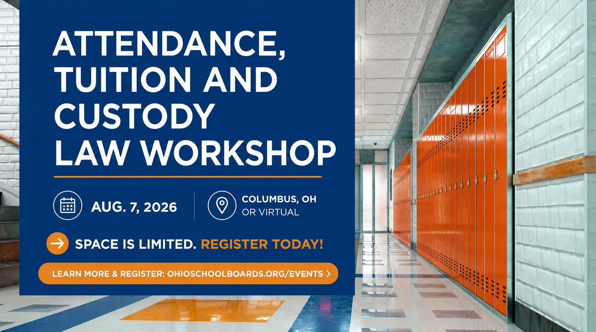 OHschoolboards's tweet photo. We are 1 month away from OSBA's Attendance, Tuition and Custody Law Workshop. We're bringing together school law experts and education leaders to tackle some of the most common and challenging issues that districts face.

Register: https://t.co/xFUJRPeTla. https://t.co/Y7qR3EgBWe