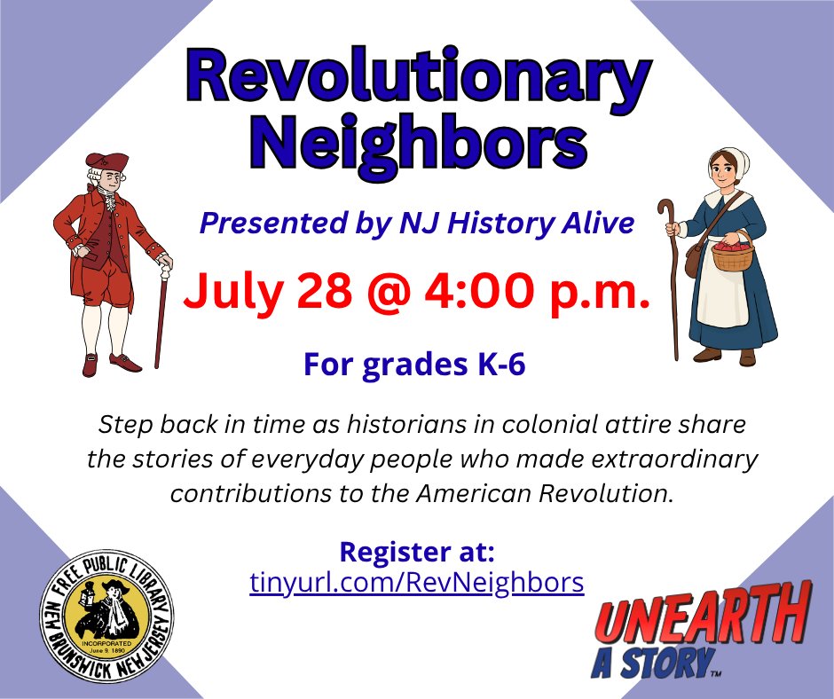 NBFPLNJ's tweet photo. TUESDAY, JULY 28 @ 4PM: Everyday people from the colonial era are visiting the library and sharing their stories. 

MARTES, 28 DE JULIO @ 4PM: Gente común de la época colonial visitará la biblioteca para compartir sus historias. https://t.co/joi9mko59n