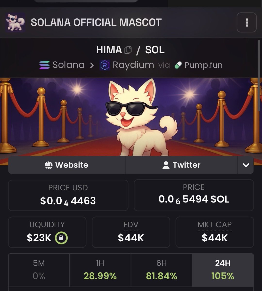 CryptoSpikeBoss's tweet photo. $HIMA is clearest play to $bibi and $cupsey 
Solana foundation holds 50% so it perfectly fits supply meta too

FHSTU8fGBvrsNkNxeY8qmRdA2FgaxVFyBVz3fAc6pump https://t.co/7kyNHihVNe