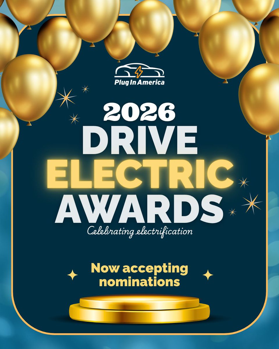 pluginamerica's tweet photo. ⚡ Nominations for the 2026 Drive Electric Awards are officially open!

Help us celebrate the people and organizations ✨driving✨ the future of electric transportation. Know someone making an impact? Nominate a friend, colleague, or even yourself! https://t.co/vjMZFnbsnW