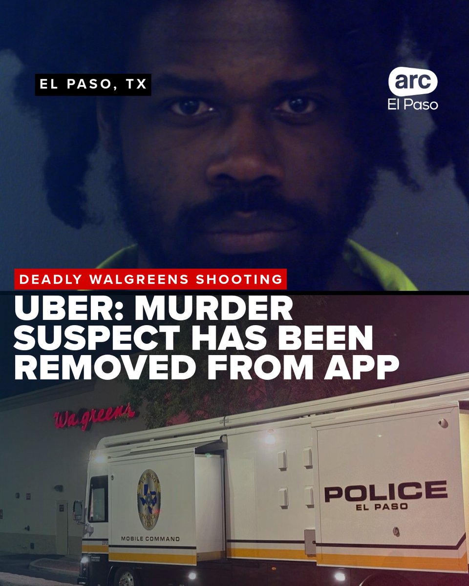 ARCElPasoTV's tweet photo. #CRIME #Uber says it has removed the suspected murderer and #Uberdriver from its #app after he allegedly shot and killed another man over a parking issue at a West #ElPaso #Walgreens while working. https://t.co/zxO1qocS40 https://t.co/WxAQUsQFyb