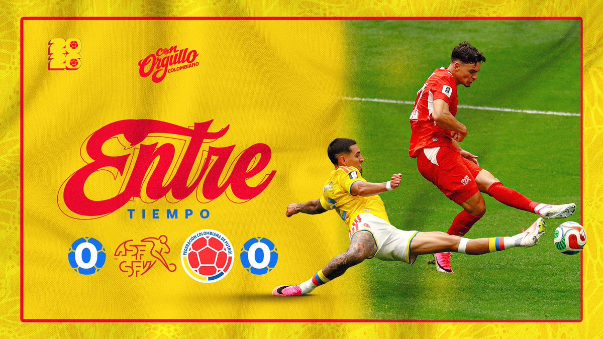 FCFSeleccionCol's tweet photo. Finaliza el primer tiempo del partido de nuestra Selección Colombia Masculina de Mayores en la Copa Mundial de la FIFA 2026 🆚 🇨🇭

🇨🇴 0-0 🇨🇭

#ConOrgulloColombiano🇨🇴 https://t.co/jaaVghPVIE
