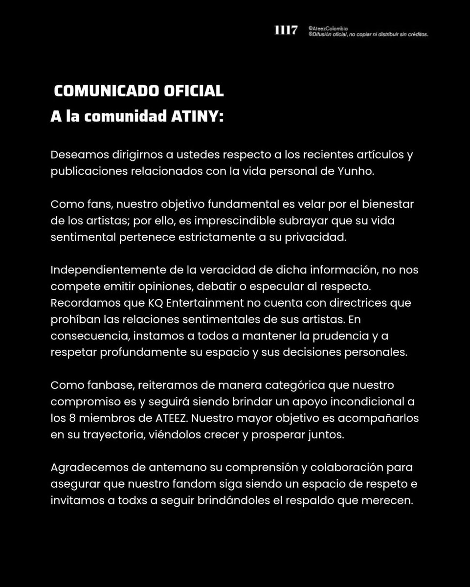 ateez_mexico's tweet photo. Independientemente de la veracidad del artículo, respetemos la privacidad de Yunho

🚫 Evitemos compartir artículos o comentarios sobre su vida personal
⚠️ Reportemos cualquier comentario de odio o malicioso https://t.co/IxwuIZ6l4f