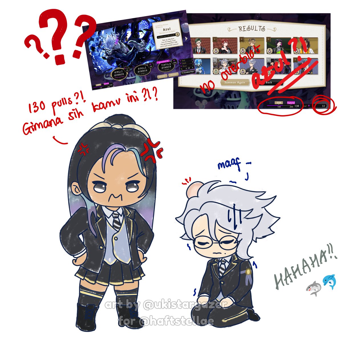 haftstellae's tweet photo. Yara is scolding Azul because his card didn’t come home after I spent all of my savings for him 🤬🗯️💢 #AbyssBloom
Floyd and Jade are laughing in the back https://t.co/AU5nxRXFht