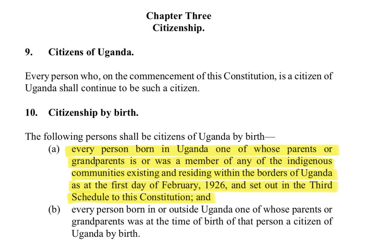 ScottPresler's tweet photo. Uganda Does NOT Have Birthright Citizenship

You have to be related to indigenous Ugandans in order to be a citizen. 

African countries have stricter laws regarding citizenship than America. https://t.co/CZnUXGDhD0
