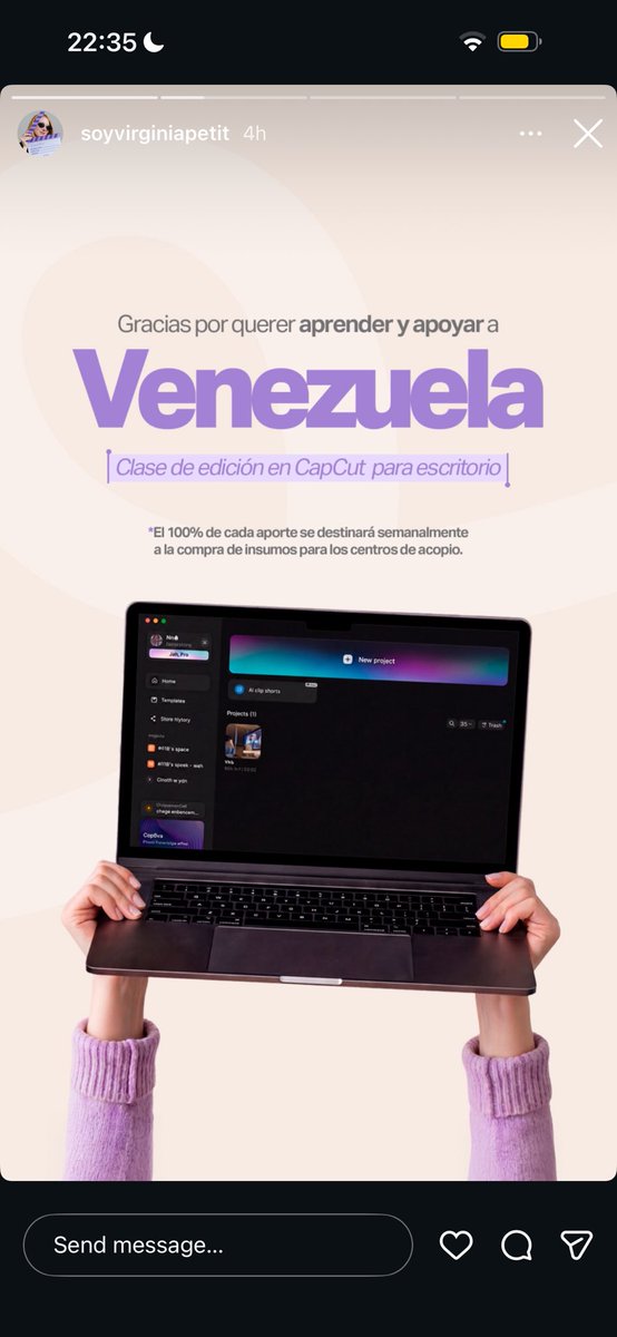 Lunaticanto's tweet photo. Una amiga lanzó un curso para aprender a editar videos con capcut y el dinero recaudado será donado para el apoyo a Venezuela 🇻🇪

Por si les interesa. Ella edita super top, btw https://t.co/swYcTN5vGd