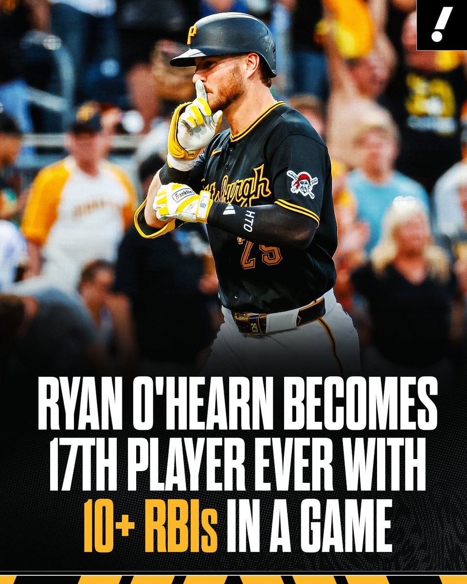 YahooSports's tweet photo. 3 HOME RUNS
10 RBIs

Ryan O'Hearn became the first Pirate to ever record 10+ RBIs in a game and just the 17th player in MLB history to do so 🤯 https://t.co/VjL7bKMtDD