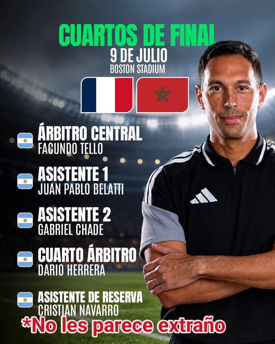 Nandho7's tweet photo. @DamianAl11 Y las que faltan, cuerpo arbitral 100% argentino en el partido de Francia https://t.co/vsbJ445qP0