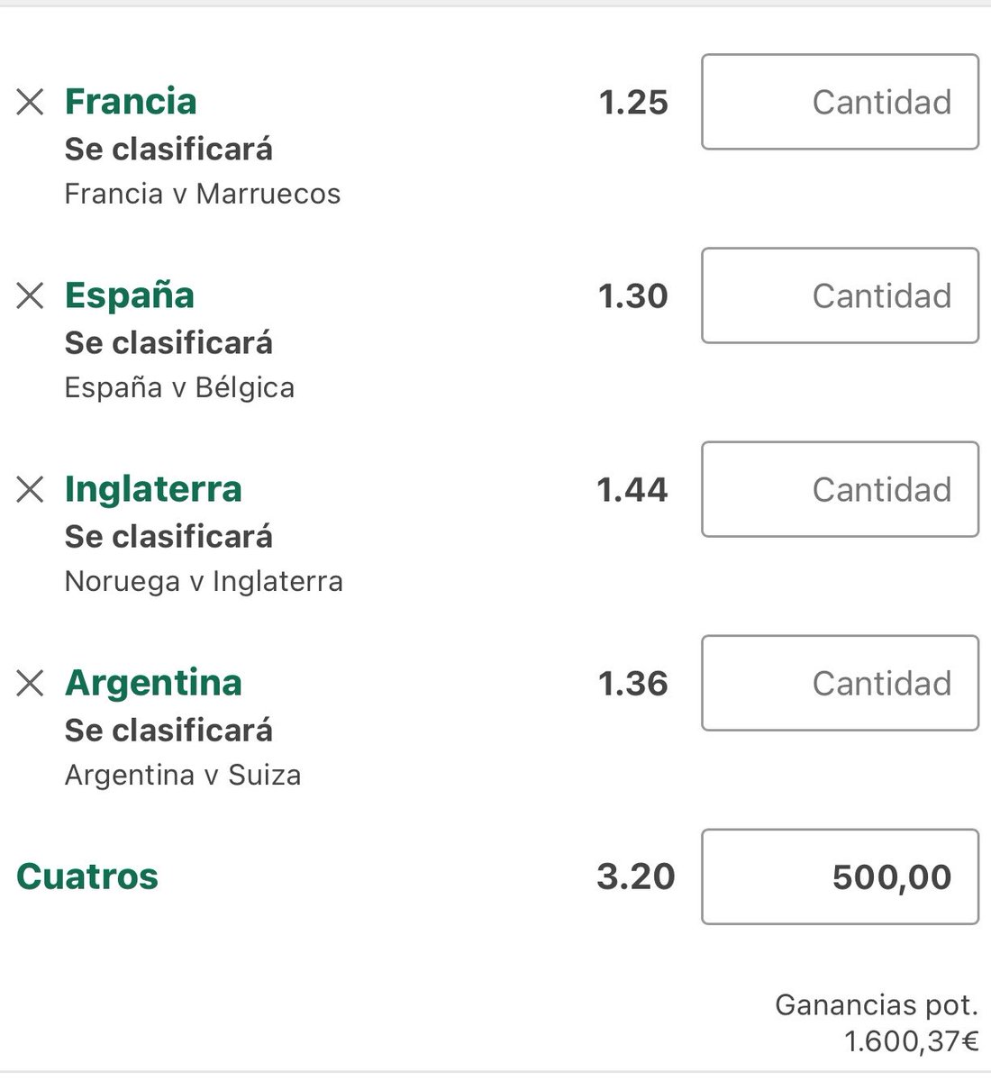 ApuestasElite7's tweet photo. Esta claro que pasan las 4 grandes a semifinales del mundial no? 

Puede ser unos de los X3 más “sencillos” 

No veo otras semis que no sean :

Francia vs España | Argentina vs Inglaterra https://t.co/5cXtL9wpRz