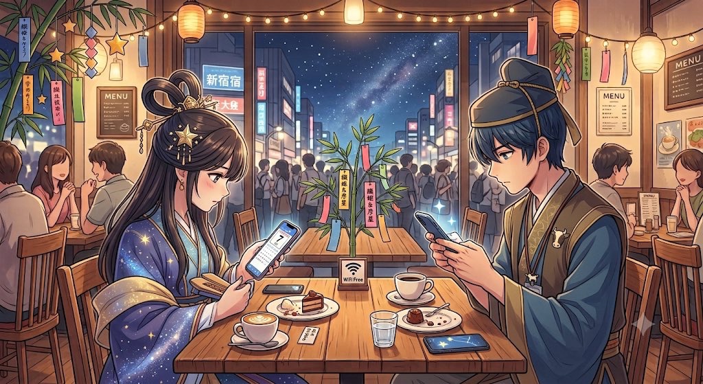 年に一度しか会えない織姫と彦星が、 会った瞬間スマホを見る世界線