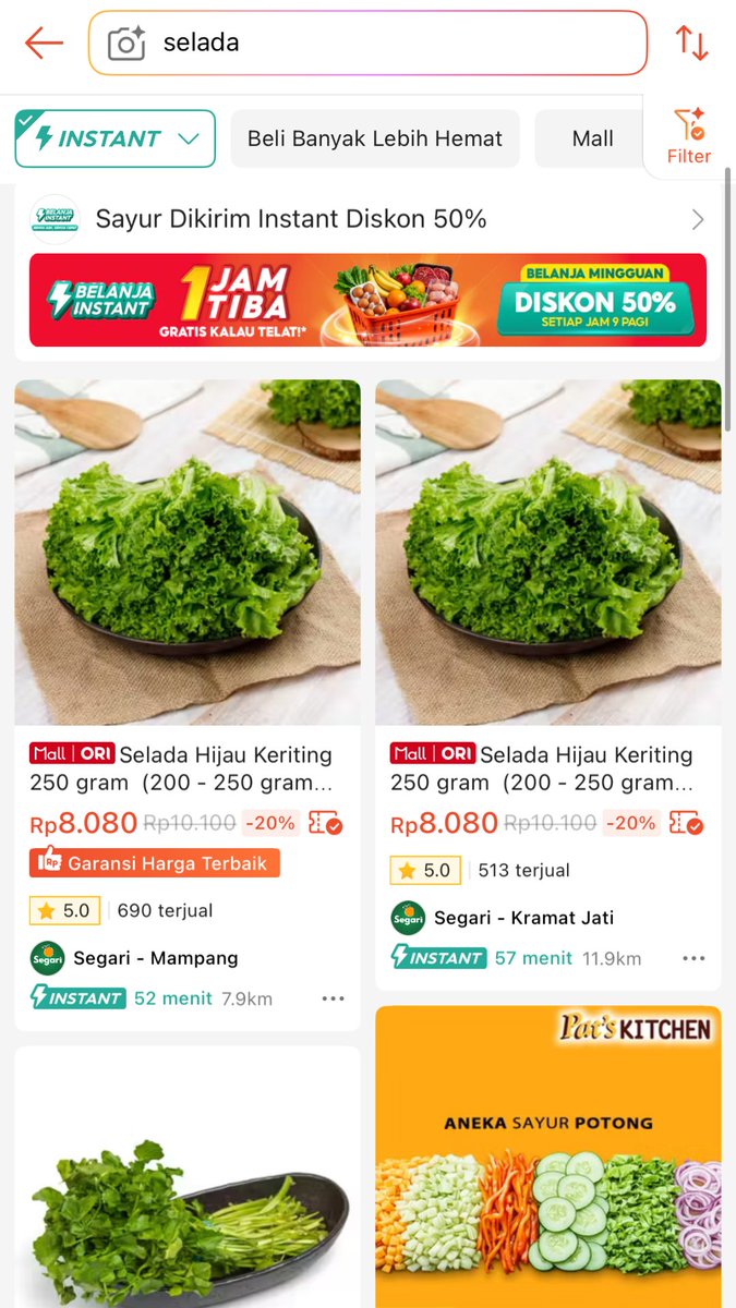Letifandu's tweet photo. nyetok sayur dan daging ayam sekarang makin gampang. kirimnya cepat, datangnya masih segar, plus ada diskon 50% dan gratis voucher kalau telat. auto hemat! #ShopeeBelanjaInstant1Jam https://t.co/xPSvSavRLA