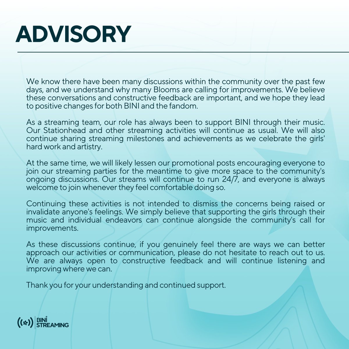 BINI_StreamTeam's tweet photo. Advisory 🌸 https://t.co/lcRNdn0NfG