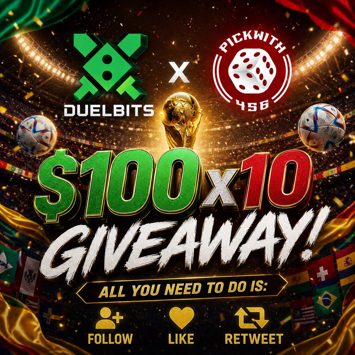Pickwith456's tweet photo. $1000 GIVEAWAY 💰

- Like / RT
- reply and tag someone below
- follow me and @DuelbitsSports 

Will pick 1 winner everyday for the next 10 days. https://t.co/XY8Q6ue4ED