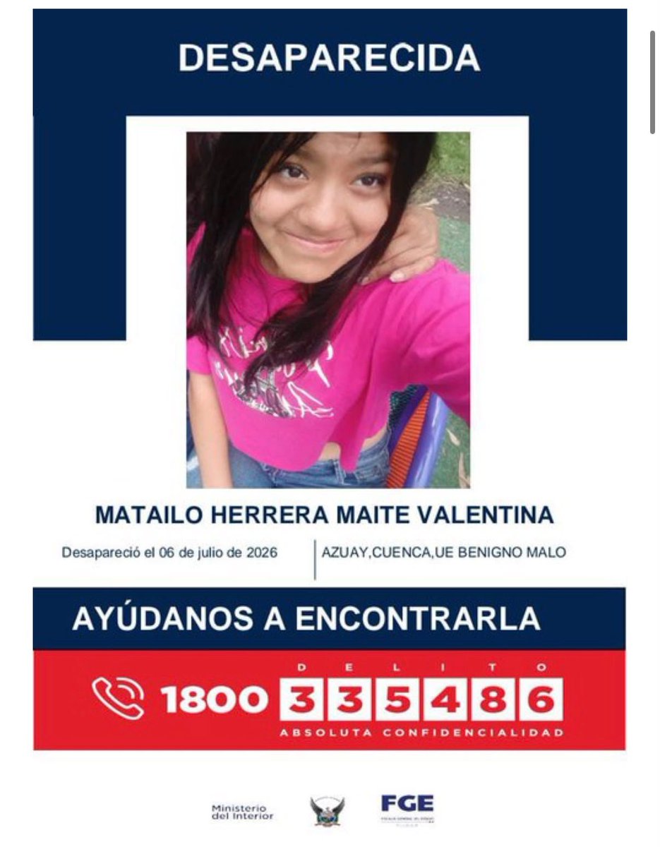 cuencacnoticias's tweet photo. 🛑 #Cuenca| Alerta a la ciudadanía, menor desaparecida vestía el uniforme del colegio Benigno Malo 👇🏽 https://t.co/apjgF1STsW