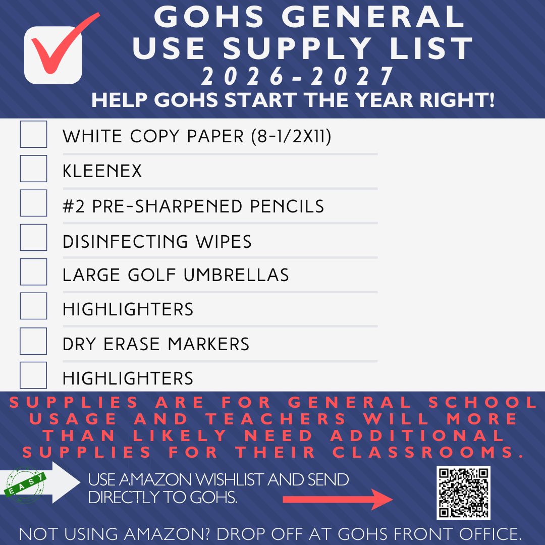 GOHSPTO's tweet photo. 𝗚𝗿𝗮𝗻𝗱 𝗢𝗮𝗸𝘀 𝗶𝘀 𝗮𝘀𝗸𝗶𝗻𝗴 𝘀𝘁𝘂𝗱𝗲𝗻𝘁𝘀 𝘁𝗼 𝗱𝗼𝗻𝗮𝘁𝗲 𝘀𝘂𝗽𝗽𝗹𝗶𝗲𝘀 𝗳𝗼𝗿 𝗴𝗲𝗻𝗲𝗿𝗮𝗹 𝘀𝗰𝗵𝗼𝗼𝗹 𝘂𝘀𝗲-𝙩𝙚𝙖𝙘𝙝𝙚𝙧𝙨 𝙖𝙧𝙚 𝙡𝙞𝙠𝙚𝙡𝙮 𝙩𝙤 𝙣𝙚𝙚𝙙 𝙖𝙙𝙙𝙞𝙩𝙞𝙤𝙣𝙖𝙡 𝙨𝙪𝙥𝙥𝙡𝙞𝙚𝙨 𝙛𝙤𝙧 𝙘𝙡𝙖𝙨𝙨𝙧𝙤𝙤𝙢𝙨. 
https://t.co/N5CNkJiEmT https://t.co/maM9wP15fo