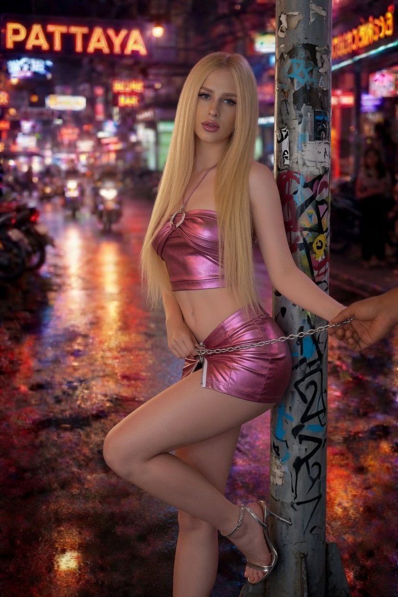 cd4cdtstv's tweet photo. Blonde trans whore chained up in Pattaya like a cheap fucktoy 💦
Shiny pink top and micro skirt, heels high, chain in someone’s hand… I’m literally leashed and dripping on the wet street 😏
Come pull me into an alley and use this slut.
#Pattaya #TransEscort #Shemale #Tranny #ChainedWhore #NSFW