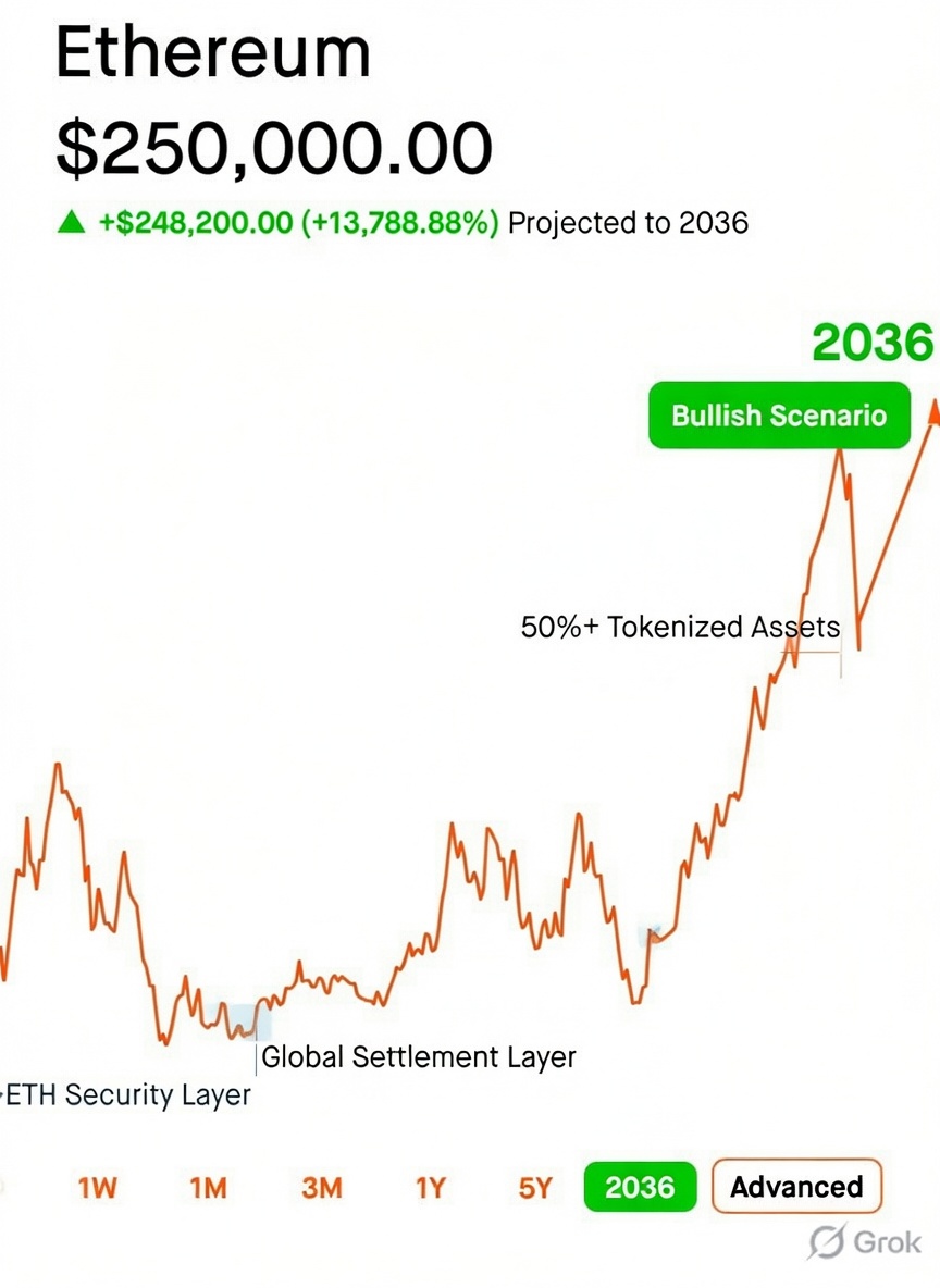 TokenizedDollar's tweet photo. Ethereum and $ETH 10 years from now will be unimaginably bigger than even the biggest of believers could dream of.

$ETH to trillions and beyond!
Ethereum becomes The Global Settlement Layer!
$250,000 ETH isn’t a fantasy. https://t.co/aQrKY4Bq7X