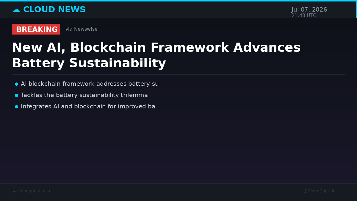 CloudCaptial's tweet photo. BREAKING: New AI and blockchain framework breaks the battery sustainability trilemma, according to Newswise. https://t.co/GWBOyqMBLg