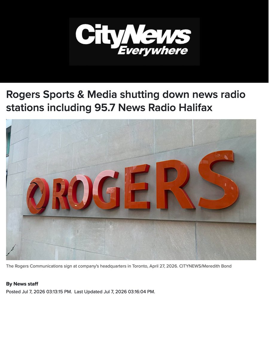 TimHoustonNS's tweet photo. Today is a devastating day for the 95.7 NewsRadio family and for Nova Scotians.

Rick Howe, Sheldon MacLeod, Todd Veinotte, Dan Ahlstrand and the entire 95.7 News Radio team provided news, entertainment, and important opportunities for Nova Scotians to share their opinions. They did so with balance, integrity and well loved personalities.

I always appreciated the opportunity to call in to talk with Nova Scotians from the time I was first elected as an MLA, through my time as Premier. 

While I wish I could have one more opportunity to take calls on an open hour, I want to thank the entire team for their dedication and professionalism. 

We will find other ways to continue to connect, but the loss of 95.7 NewsRadio will leave a void in important, civil, political discussions.