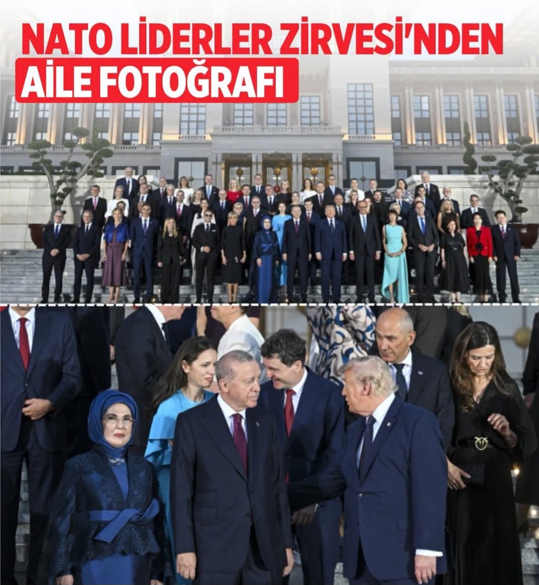 sinan0655's tweet photo. Cumhurbaşkanı Recep Tayyip Erdoğan ile eşi Emine Erdoğan, NATO Zirvesi kapsamında Ankara'da bulunan devlet ve hükümet başkanları ile eşleri onuruna Cumhurbaşkanlığı Külliyesi'nde resepsiyon ve resmi akşam yemeği verdi.Katılımcılarla aile fotoğrafı çektirdi. https://t.co/i8uFl55vYo