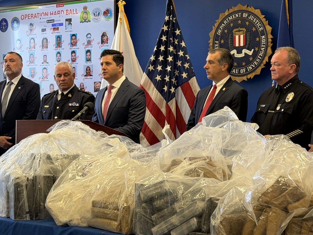 USAttyEssayli's tweet photo. Today, as part of “Operation Hard Ball,” law enforcement in the U.S., Canada, and Europe unsealed indictments charging 37 defendants linked to three India-based criminal syndicates in three separate indictments.

These defendants, including two crime bosses already imprisoned in India, are charged with racketeering conspiracy, extortion, trafficking bulk quantities of cocaine by semi-trucks, and murder, including the June 2023 assassination of a political and religious figure as he left a Sikh temple in broad daylight in Canada.

Victims of these transnational criminal syndicates include members of the Indian diaspora, some in the Los Angeles area. They were extorted and threatened by these criminals, who used their notoriety for violence to make money. Another cash cow was drug trafficking, including shipping cocaine and other narcotics stolen from rival crews from the U.S. into Canada.

These ruthless criminals spread misery worldwide. Law enforcement agencies will continue to coordinate globally to combat them wherever they are. https://t.co/P2zlrCjA85