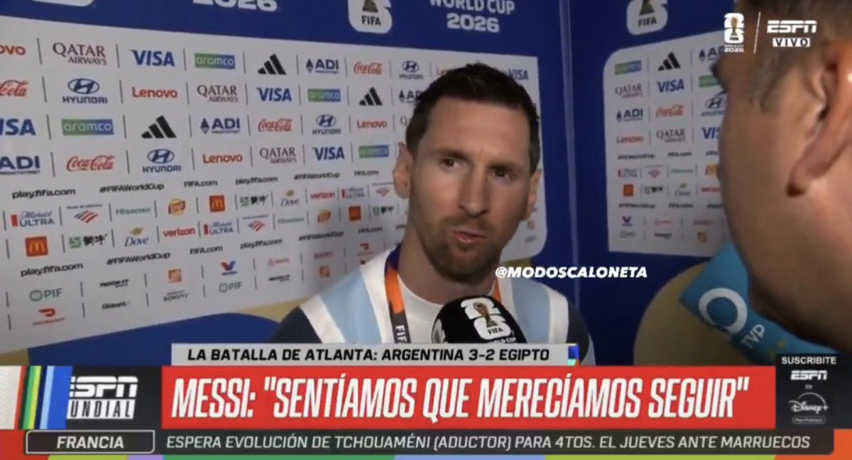AlbicelesteTalk's tweet photo. Leo Messi: "I cried because I was really frustrated because of the penalty I missed and the way I took it, because I think if I had scored the penalty, the game would’ve gone differently, because we were playing well despite the goal they scored against us.

"Even after the missed penalty, we still created clear chances. We were playing well and in the end, being able to get the equalizer and then come back to win was a huge relief, a release, and above all, great happiness to still be here.

"We didn’t want to go home, and we couldn’t let it end like that. This group deserved to keep going."