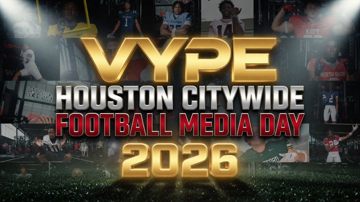 vypehouston's tweet photo. Roll The Tape | VYPE Houston City-Wide Football Media Day Hype Video

The 2026-2027 VYPE Houston City-Wide Football Media Day kicks off every season with a bang as hundreds of athletes gather to celebrate the upcoming season!

WATCH:https://t.co/PTkZ4YfTDX