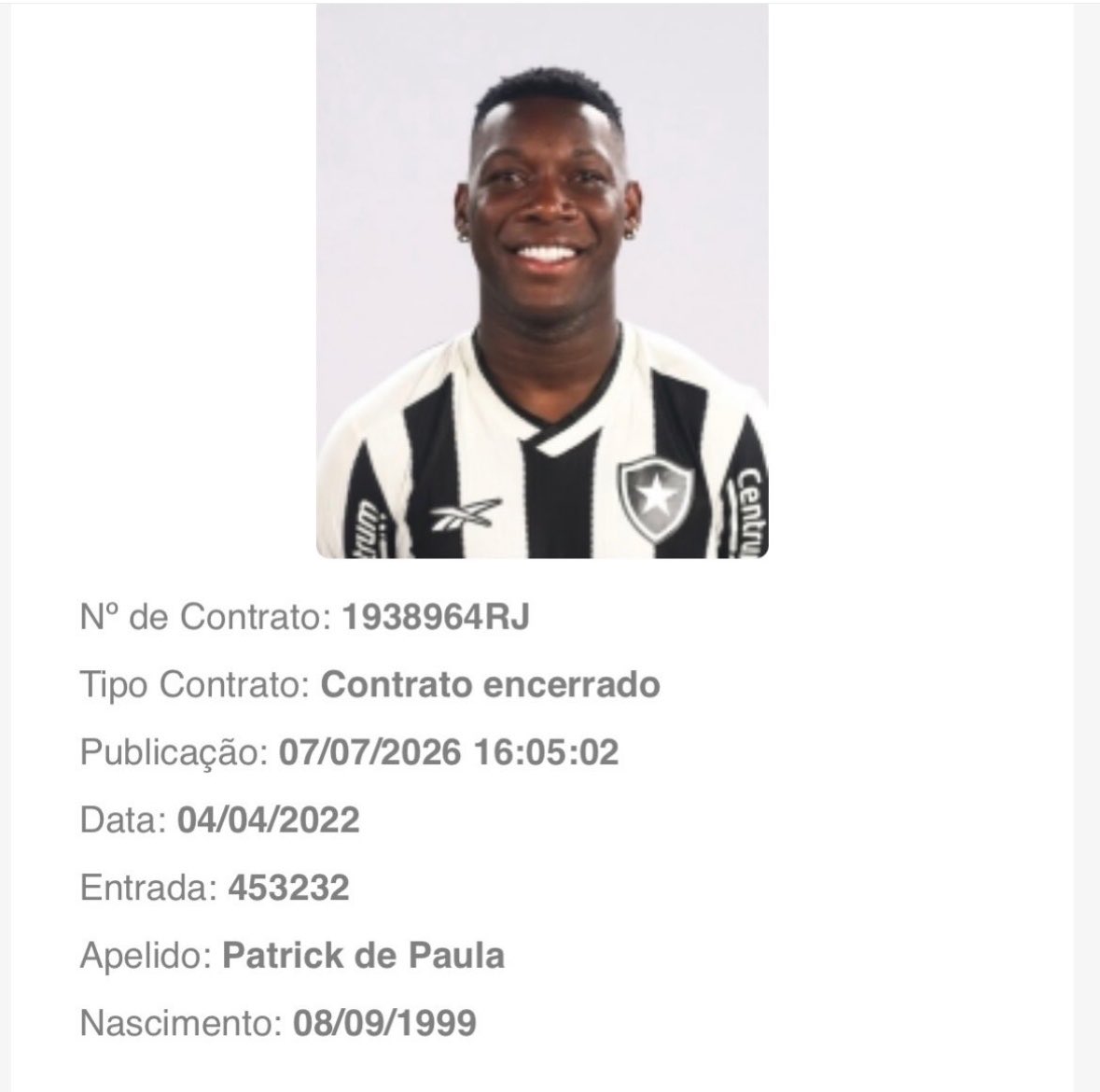 informafogo's tweet photo. 🚨 Botafogo e Patrick de Paula chegam a um acordo para a rescisão contratual.

O atleta não é mais jogador do clube. O vínculo iria até o final do ano. https://t.co/p4B8OgYa1B