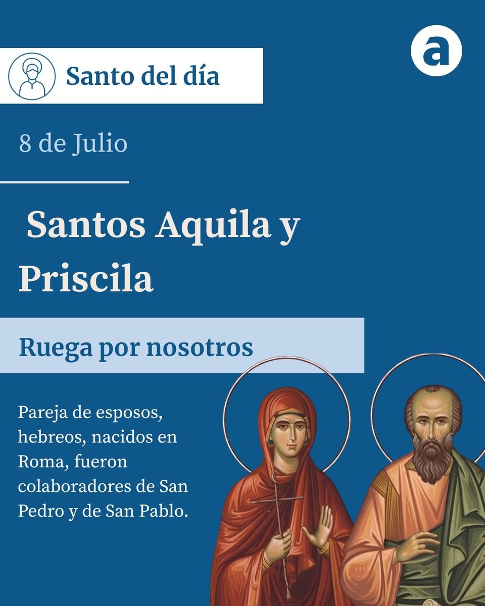 AgenciaAica's tweet photo. #Santoral #SantoDelDía Santos Aquila y Priscila #RueguenPorNosotros #Aquila #Priscila #FelizDía #8deJulio
Santos Aquila y Priscila
» https://t.co/8jHTtpoceo https://t.co/MsNTmi6EiF