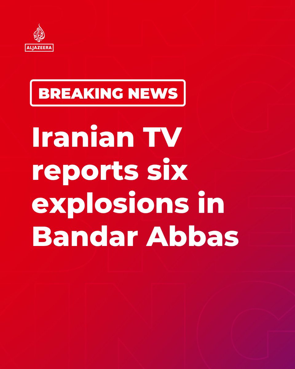 AJENews's tweet photo. Iranian state television says six explosions have been heard in the southern port city of Bandar Abbas.

🔴 More on https://t.co/5H0QqpfIYw https://t.co/pDCe0xTEDI