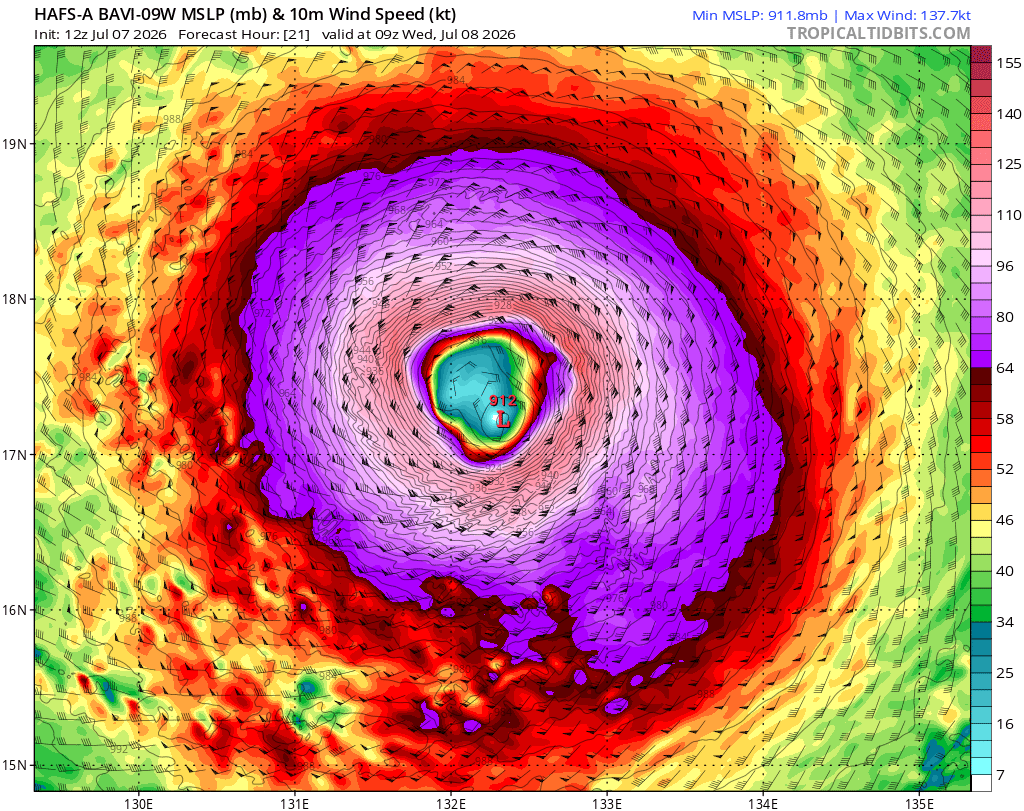 PlaysSaheb's tweet photo. Without conv. it still appears 140kts peak intensity (2nd) is most certainly possible. Cat 3 intensity expected generally towards Ishigaki Is. #Bavi #Inday
Signal 1 warning in N Cagayan region. https://t.co/dTXB4jmFJj