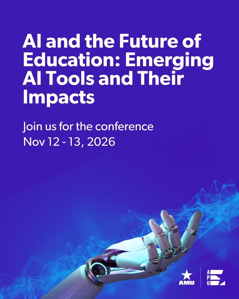 AMUandAPU's tweet photo. 📅NOV 12–13: The AI and the Future of Education Conference
💻 Free &amp; fully virtual
🎓 Open to educators, researchers, students, and higher education professionals
🤖 Explore how AI is transforming teaching, learning, student support, accessibility, &amp; more
https://t.co/mFWEUVjk3S https://t.co/NL9smtDhUn