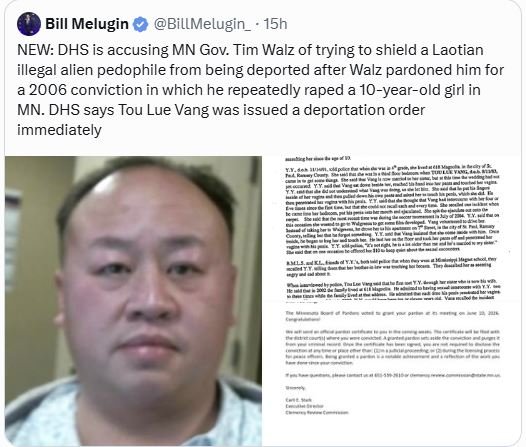 BILLYRAY20221's tweet photo. @Ilhan @GovTimWalz Pardoning pedophiles who rape 10 year olds multiple times helps build a stronger Minnesota? https://t.co/uFn1yL5R6Y