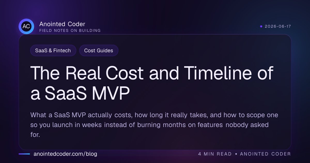 AnointedCoderr's tweet photo. The Real Cost and Timeline of a SaaS MVP
What a SaaS MVP actually costs, how long it really takes, and how to scope one so you launch in weeks instead of burning months on features nobody asked for.
https://t.co/I6XnTDCfGZ
#SaaSFintech #CostGuides https://t.co/BkZpF0dPib