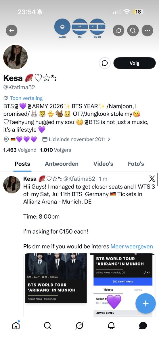 yoongislve's tweet photo. @875tickets please be aware of this scammer!
she’s trying to sell tickets for the munich D1 show but her ‘proof’ says june 11 instead of july 11 :) https://t.co/3C36f9epGn