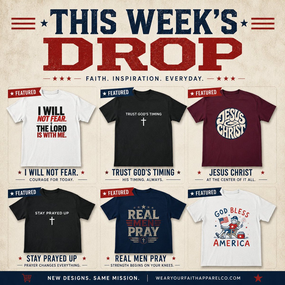WFaith99188's tweet photo. Whether you're choosing courage, prayer, trust, strength, or simply putting Jesus at the center, this week's newest designs are here to help you wear your faith with confidence.

Shop the newest collection at https://t.co/qaR1evsvW8

#WearYourFaith #ChristianApparel #JesusChrist https://t.co/CB7Z7JDx6E