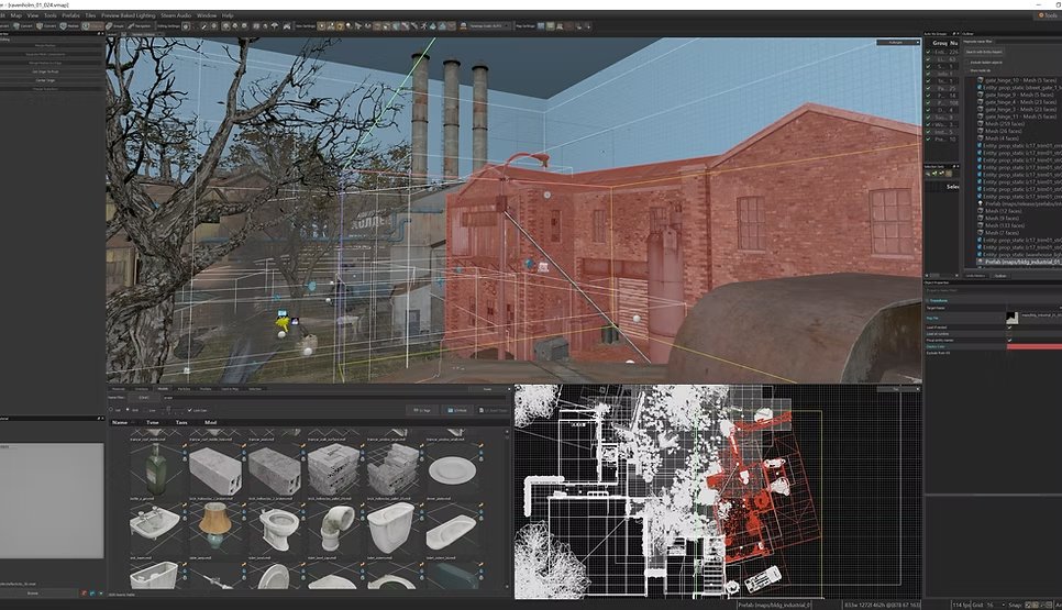 gabefollower's tweet photo. Prior to being hired by Valve in 2022, Chuck Wilson, the company's current level designer, recreated Ravenholm in Source 2 as a personal exploration project.

"The opening to Ravenholm seemed like it would be an appropriately scaled project to tackle. I started by loading up Ravenholm and taking tons of pictures of the opening area, and reacquainting myself with the look, feel, and scale of the space. 

From the ref I was able to deduce the scale and re-block it out with Hammer 2's modeling tools. After I got the whole space blocked in, I decided to make some compositional changes to the space to better guide players to the zombie and to the eerily lit sawblade shack. Once the composition was adjusted, I switched to detailing and diving into some of the new features Hammer 2 had to offer. 

I walked away being blown away at how powerful these tools are for Level Designers, and even more so if you are a Level Designer with some environment art background. These are easily my favorite tools I have worked with to date."