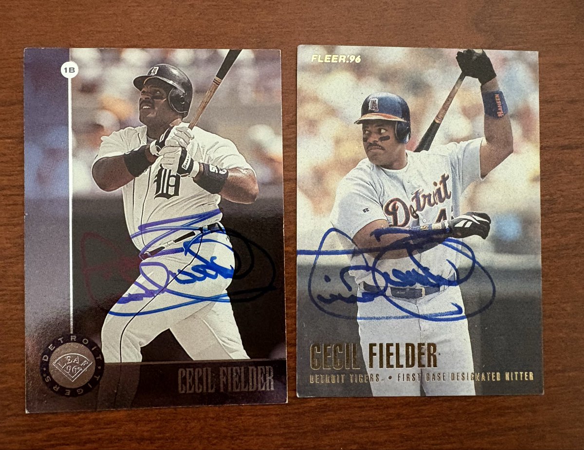 mjs80377's tweet photo. Thanks to former @tigers 1B Cecil Fielder for signing my cards #TTMAutographs #Autographs #Hobby #Collect #BaseballCards #TTMSuccess #TTM #Fleer #Leafs #DNMW https://t.co/BGxwmBhqVs