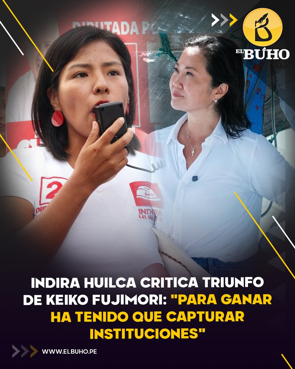 elbuho_pe's tweet photo. Indira Huilca cuestionó el triunfo de Keiko Fujimori y afirmó: "Para ganar ella lo que hace previamente es capturar instituciones". Además, sostuvo que se modificaron las leyes electorales y criticó el funcionamiento del Congreso en los últimos años. https://t.co/F6w0M64pX2