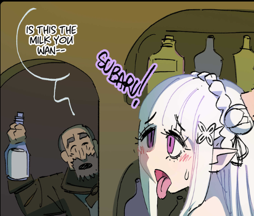 FillerSenpai's tweet photo. Milk time for Emilia https://t.co/XuezfAvpU2