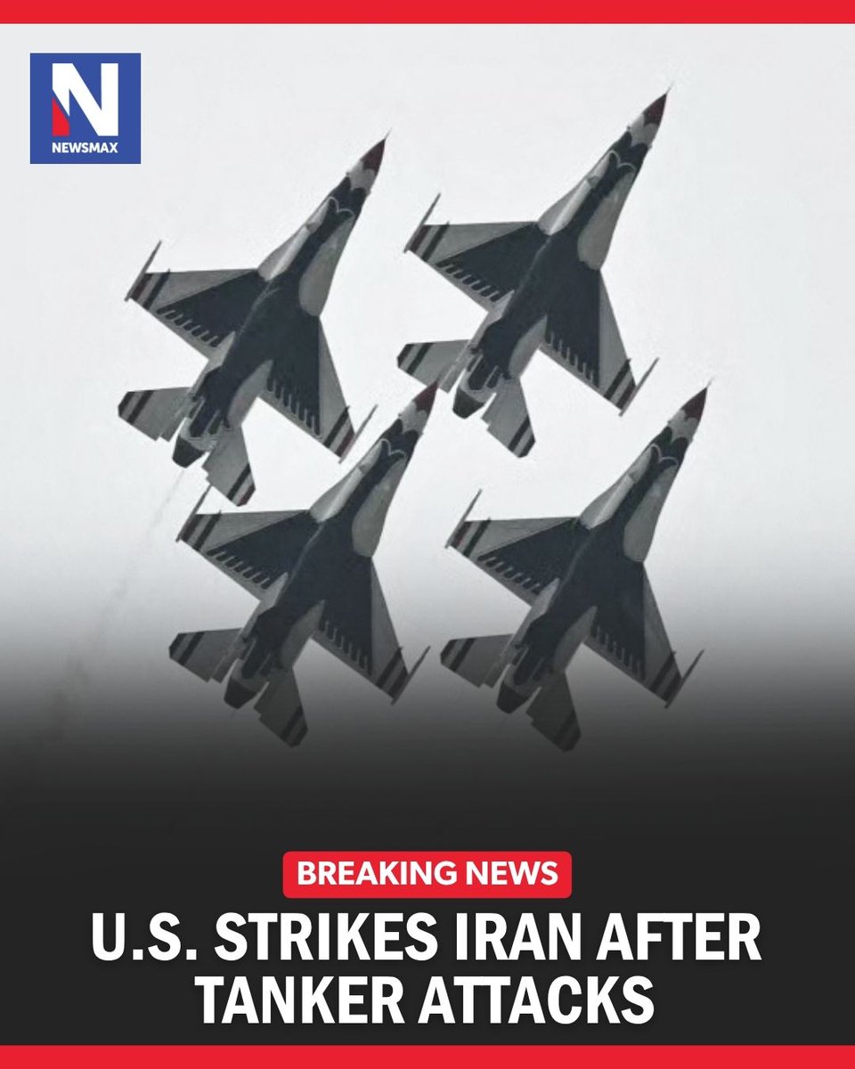 NEWSMAX's tweet photo. BREAKING NEWS: The U.S. military launched a series of strikes against Iran on Tuesday after attacks on commercial vessels traveling through the Strait of Hormuz, U.S. Central Command said, escalating tensions in one of the world’s most important energy corridors. Read more: https://t.co/quvqXH4wt5