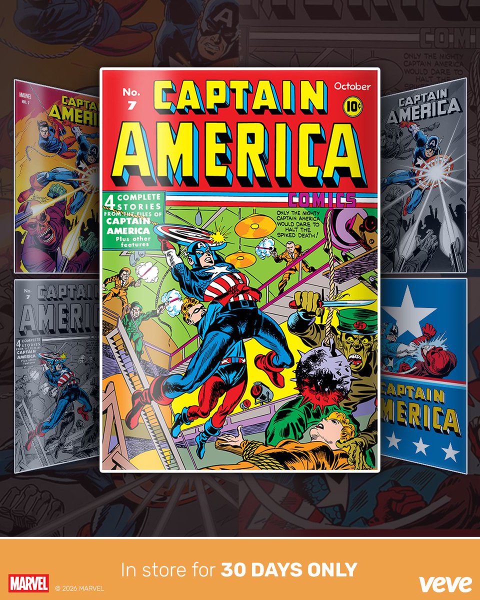 veve_official's tweet photo. The Red Skull returns and he's looking for revenge on his former minions who have failed him. Can Captain America and Bucky stop him?

🇺🇸 @Marvel’s Captain America Comics (1941) #7 drops in blind box waitlist format on VeVe with # cover variants on Thursday 9 July at 8AM PT with a limited 1,000 editions available. https://t.co/h5IhxBopFB