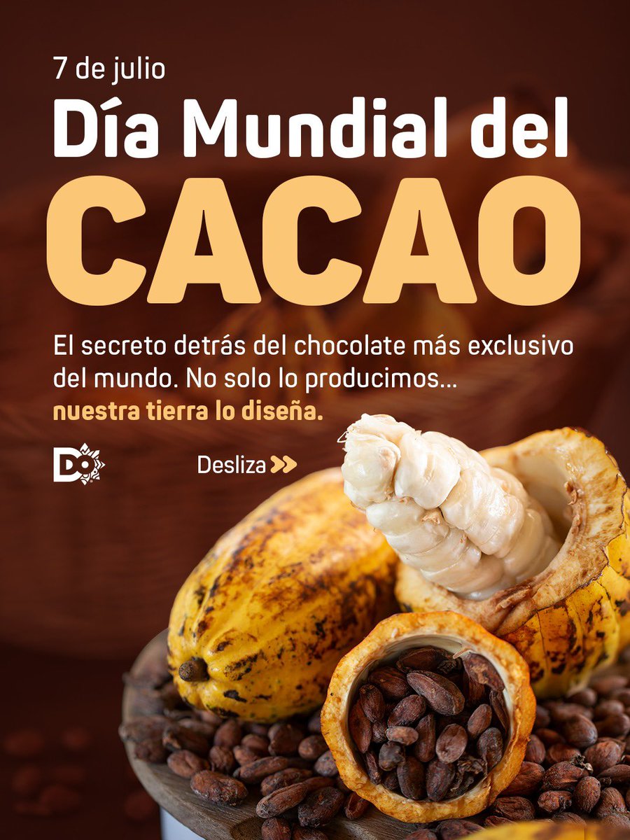 marcapaisrd's tweet photo. Hoy celebramos con orgullo el tesoro que nace de nuestra tierra y conquista paladares en todo el mundo. 

Nuestro cacao es el secreto detrás del chocolate más exclusivo, gracias a nuestra geografía privilegiada y el trabajo de nuestra gente. 

#MarcaPaísRD #RepúblicaDominicana https://t.co/GSP9wtRadP