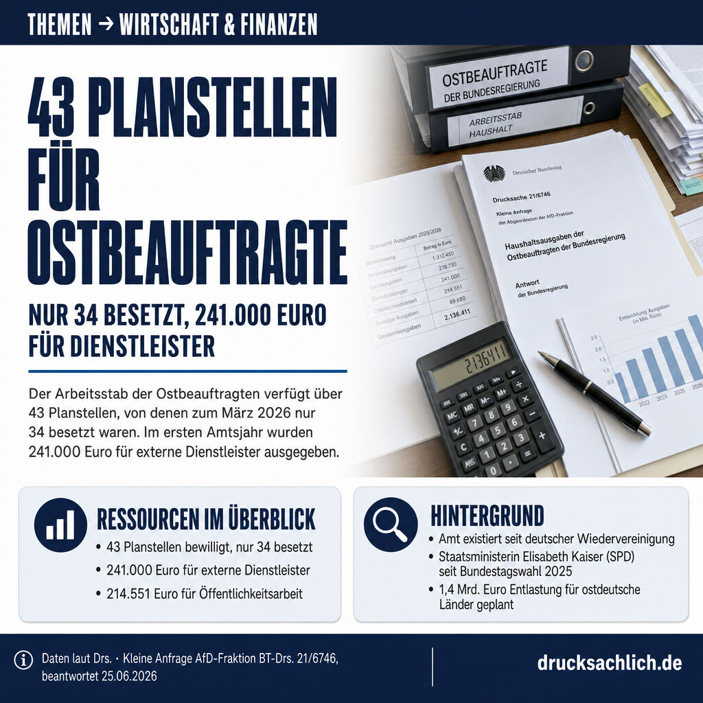 Drucksachlich's tweet photo. Ostbeauftragte: 43 Planstellen, 241.000 Euro Dienstleister im ersten Jahr

Die Ostbeauftragte verfügt über 43 Planstellen, doch nur 34 sind besetzt. Im ersten Jahr gab es 241.000 Euro für externe Dienstleister aus. Reicht das für eine effektive Ostpoliti
https://t.co/ptPeUvAfeD https://t.co/YbTpeWuOrb