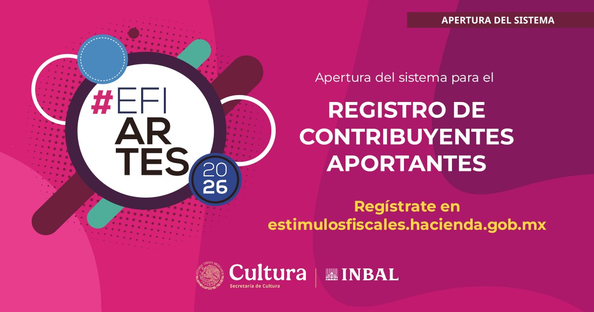 efiartesmx's tweet photo. El INBAL, en coordinación con la Secretaría de Cultura, la Secretaría de Hacienda y Crédito Público (SHCP) y el Servicio de Administración Tributaria (SAT), invita a las personas físicas y morales contribuyentes a sumarse como aportantes al programa de estímulos fiscales EFIARTES https://t.co/h58mfzdgjh