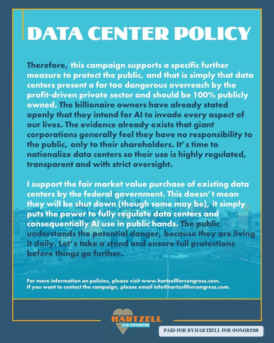 HartzellForKC's tweet photo. 🚨 📣Data Center Policy Alert 🚨📣

Missouri is becoming ground zero for data centers. But the question is: Who benefits?

Our campaign has always been clear about where we stand. Our commitment is to put working families and Kansas Citians first.

As billion-dollar compounds expand across our state, we need a plan that protects workers, taxpayers, and our natural resources while demanding transparency and accountability from private investors and not special interests.

We Got Us!!!